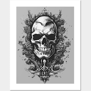 Mystical Grey Skull Enigma - Ethereal Artistic Design Posters and Art